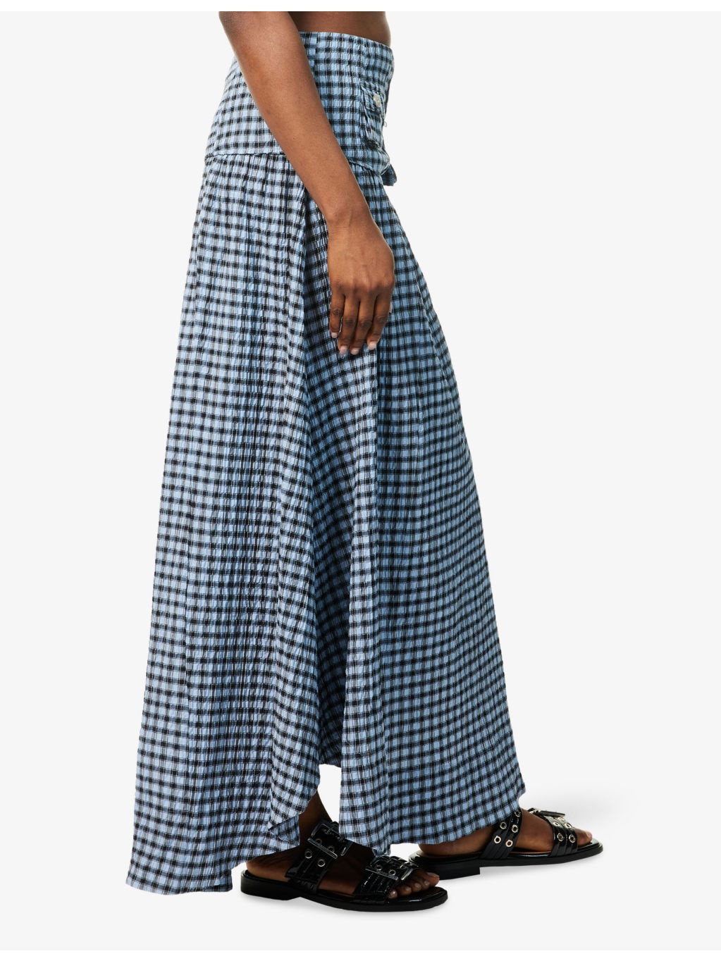 Seersucker Pocket-Front Check Woven Maxi Skirt - 3