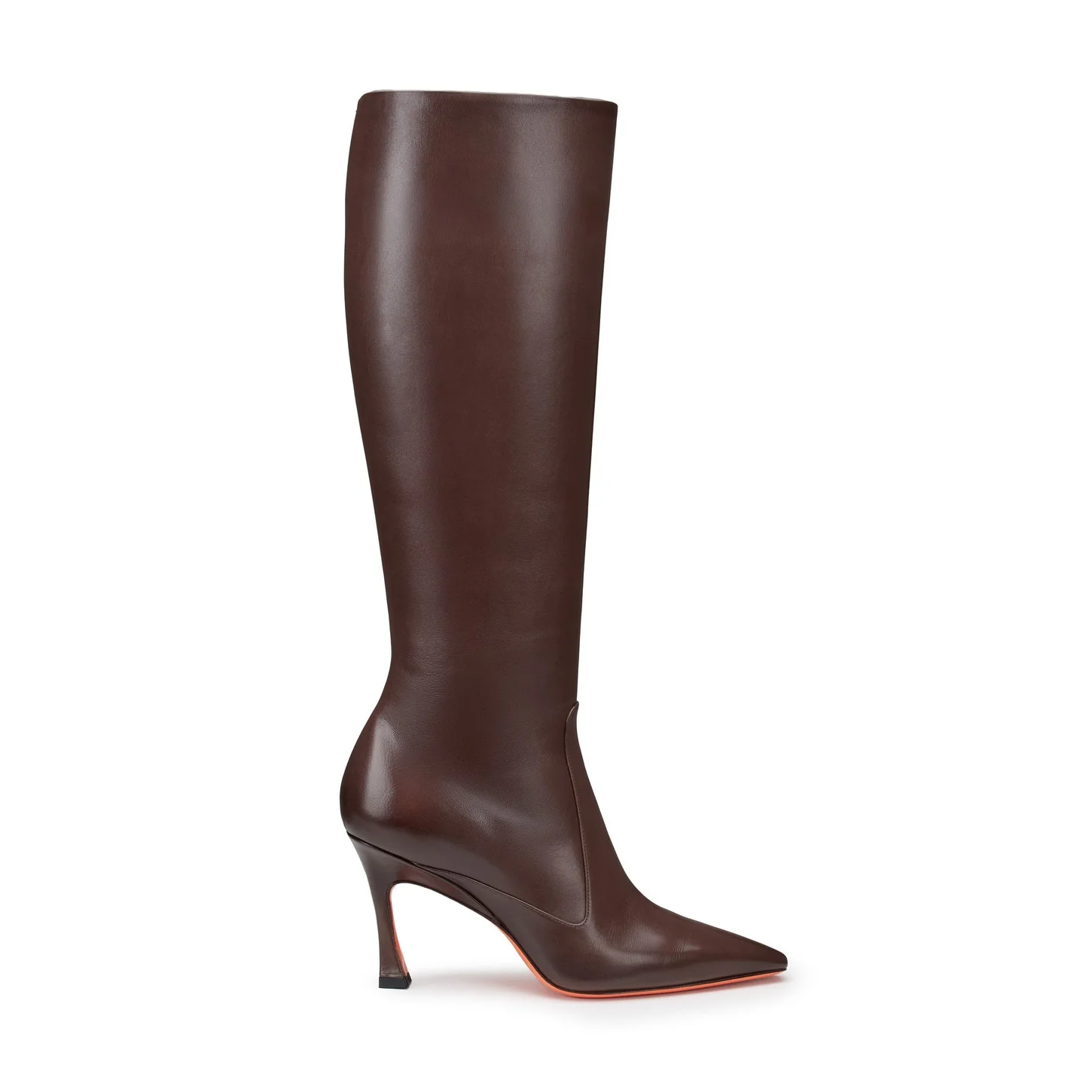 Women's dark brown leather high-heel boot - 1