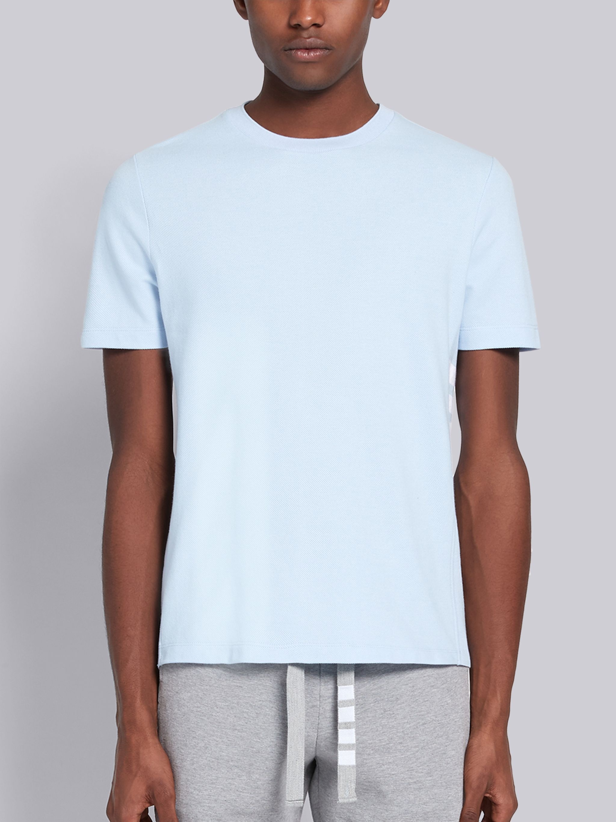 Light Blue Classic Pique Rib Side Insert 4-Bar T-shirt - 1