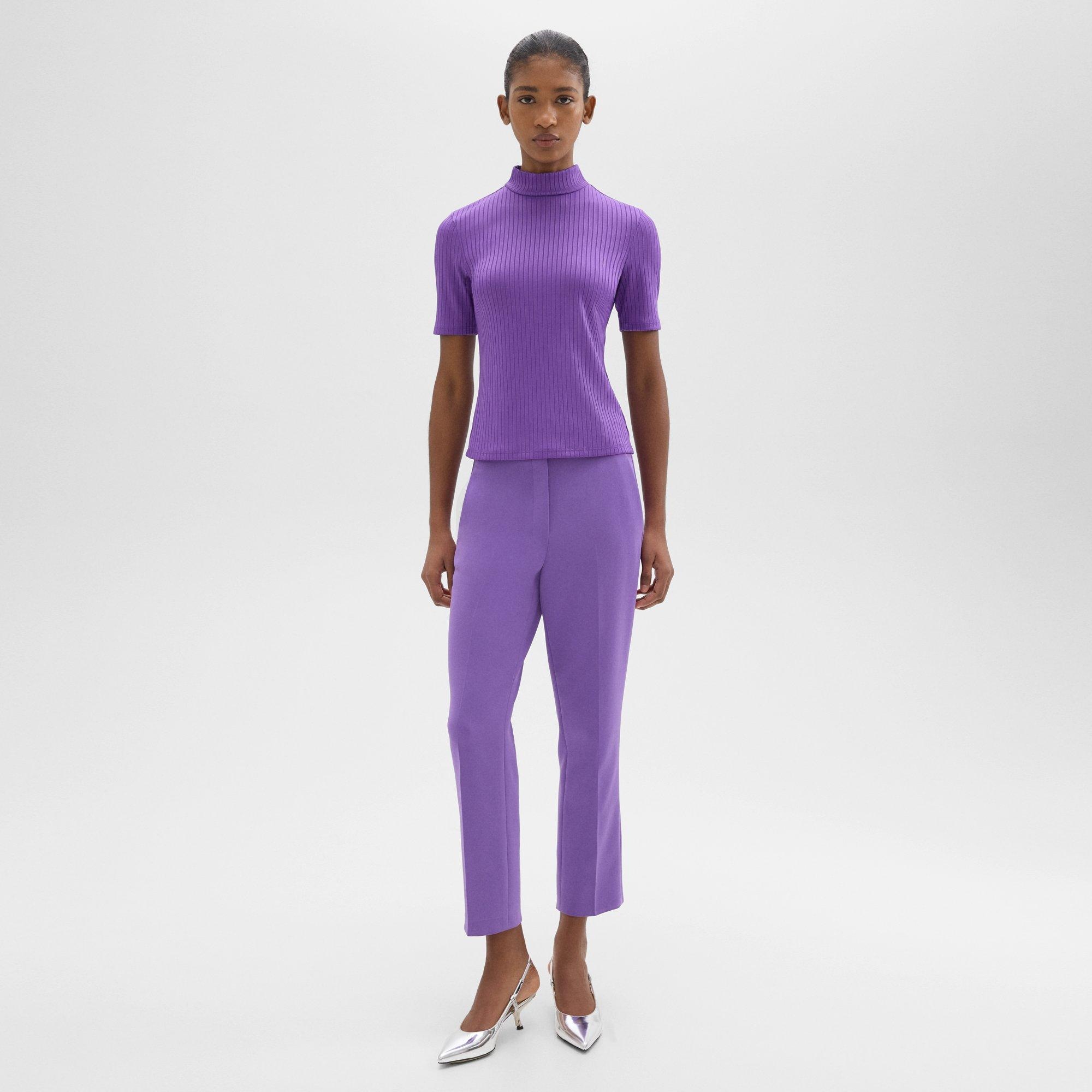 Mock Neck Short-Sleeve Top in Rib Knit - 6
