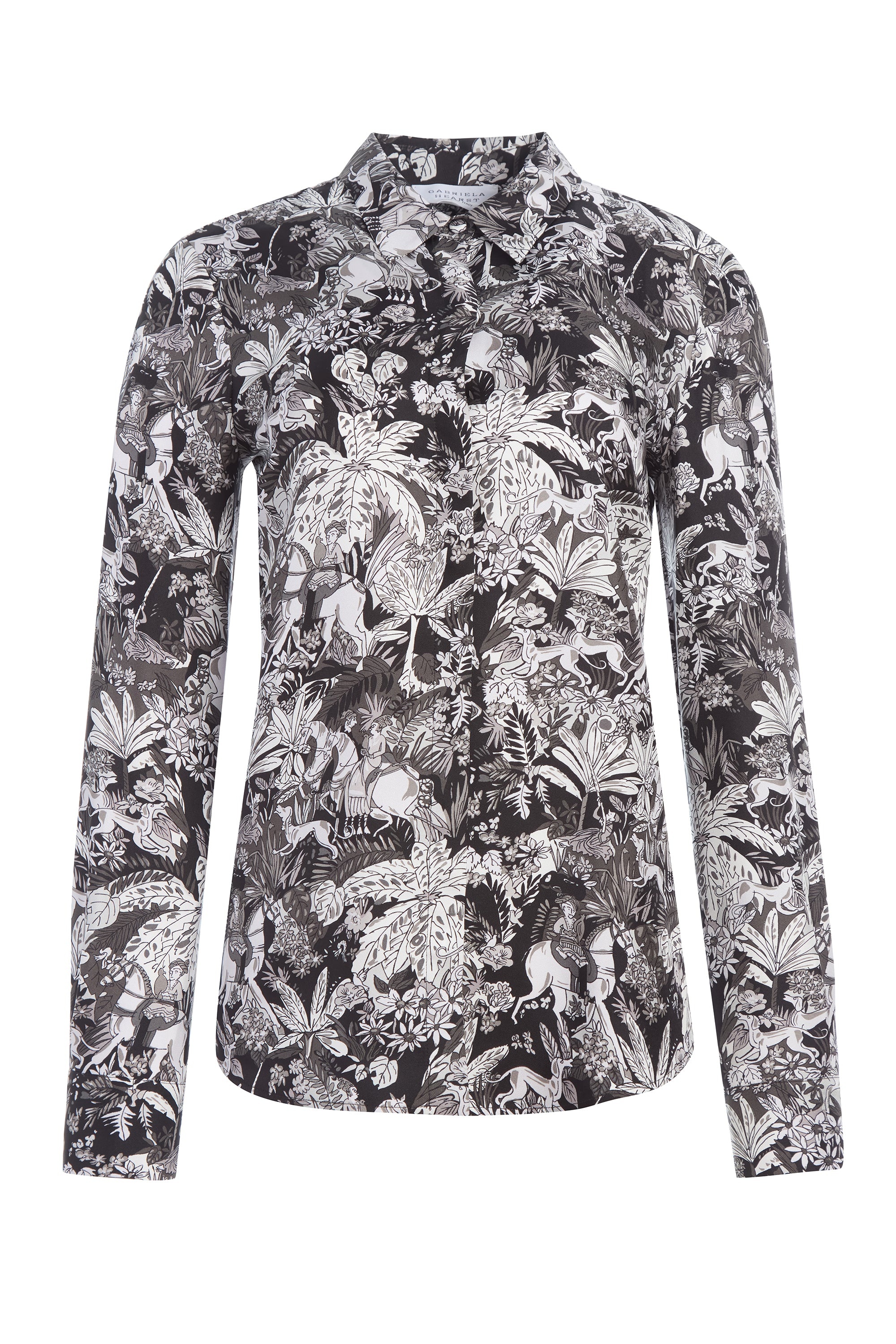 Henri Blouse in Grey Scale Printed Silk - 1