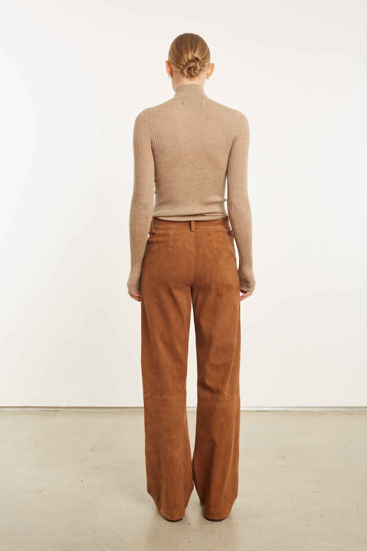 DARK COGNAC SUEDE STRAIGHT LEG TROUSER - 4