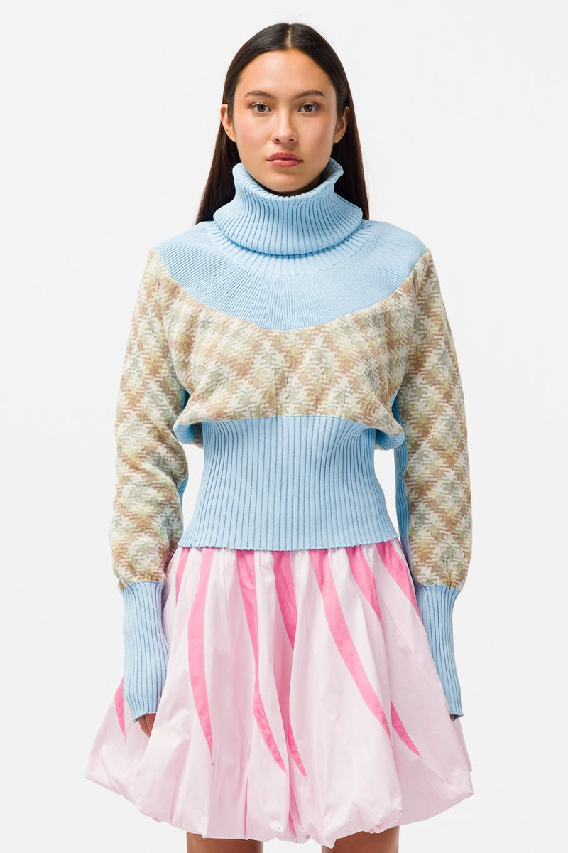 Crescent Yoke Jumper in Baltic Blue 1