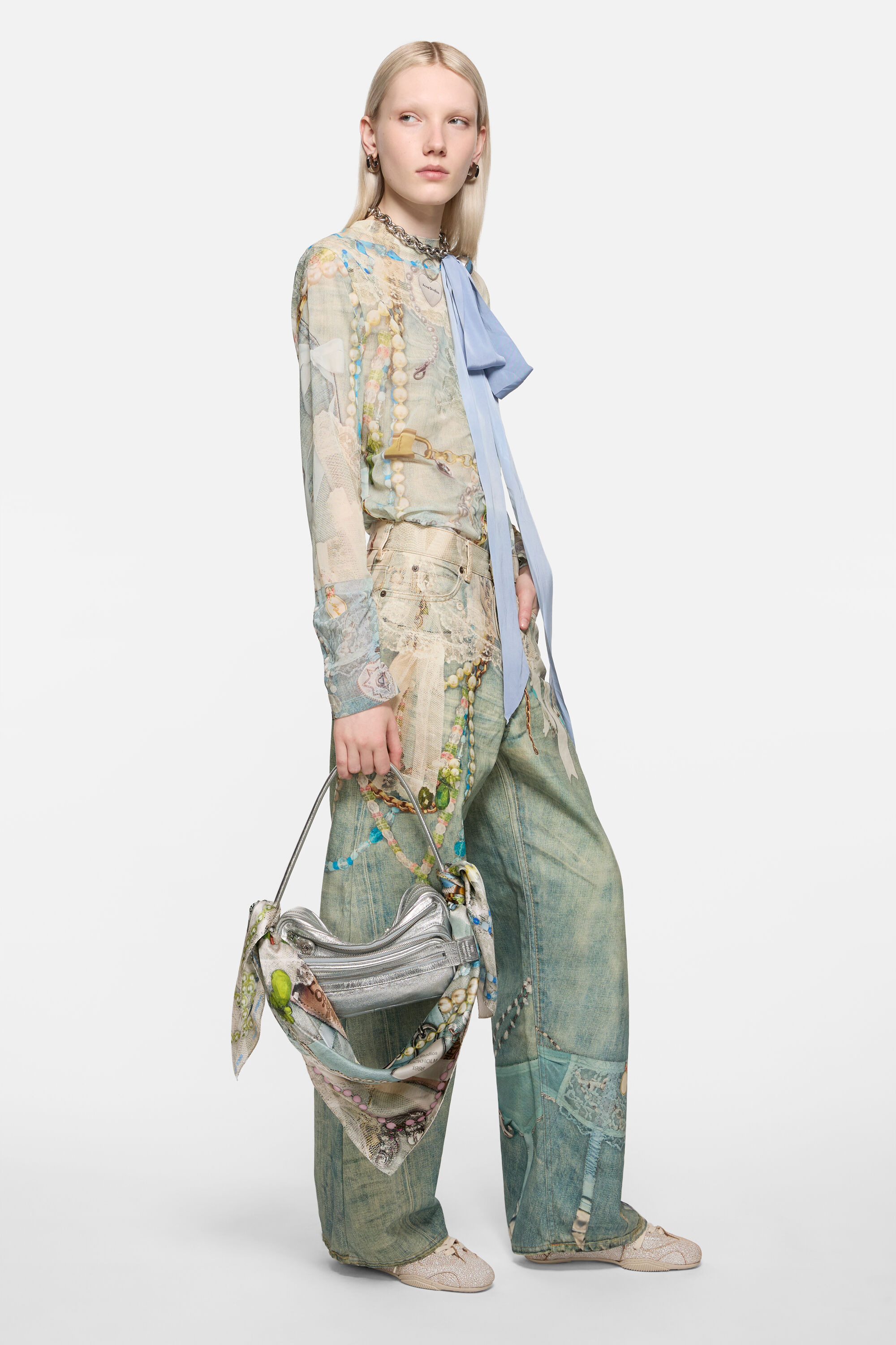 Printed silk scarf - White Multicolor - 3