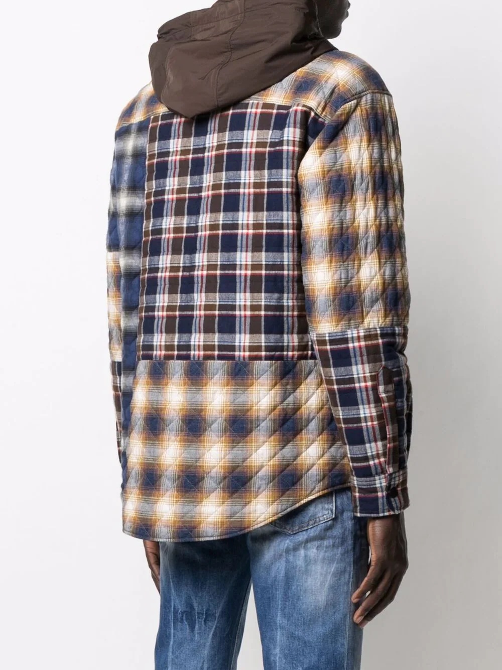 mixed-check hooded jacket - 4