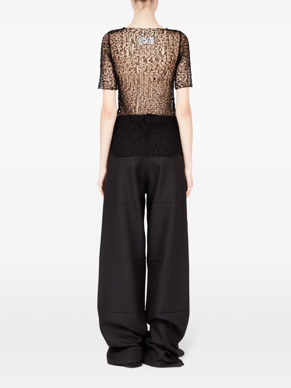 dot-embroidered semi-sheer top - 4