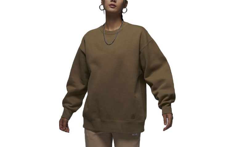 (WMNS) Air Jordan Flight Fleece Crewneck Sweatshirt 'Olive Brown' FB5117-395 - 2