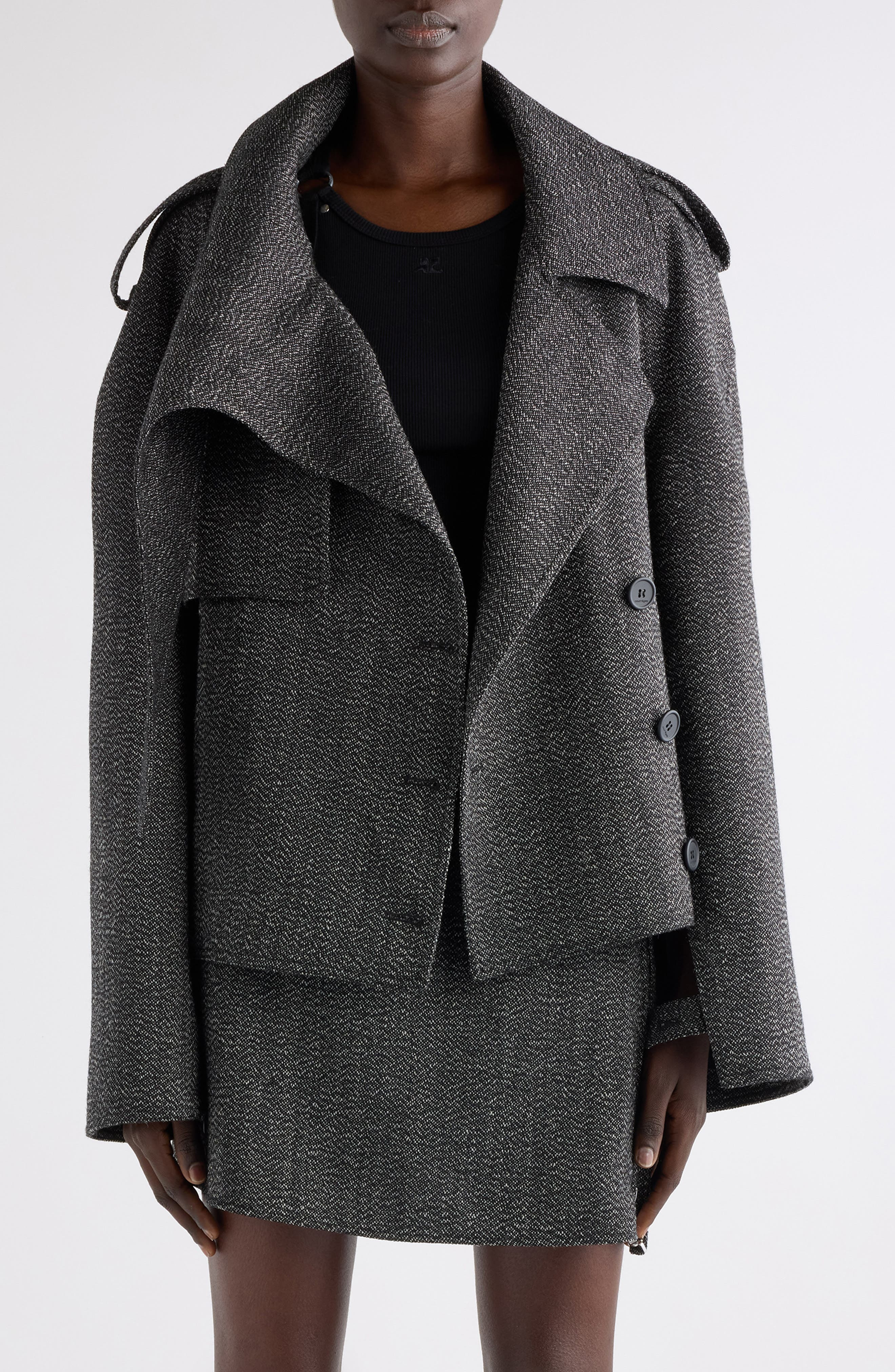 Courrèges Oblique Caviar Wool Coat in Black/Heritage White at Nordstrom - 1