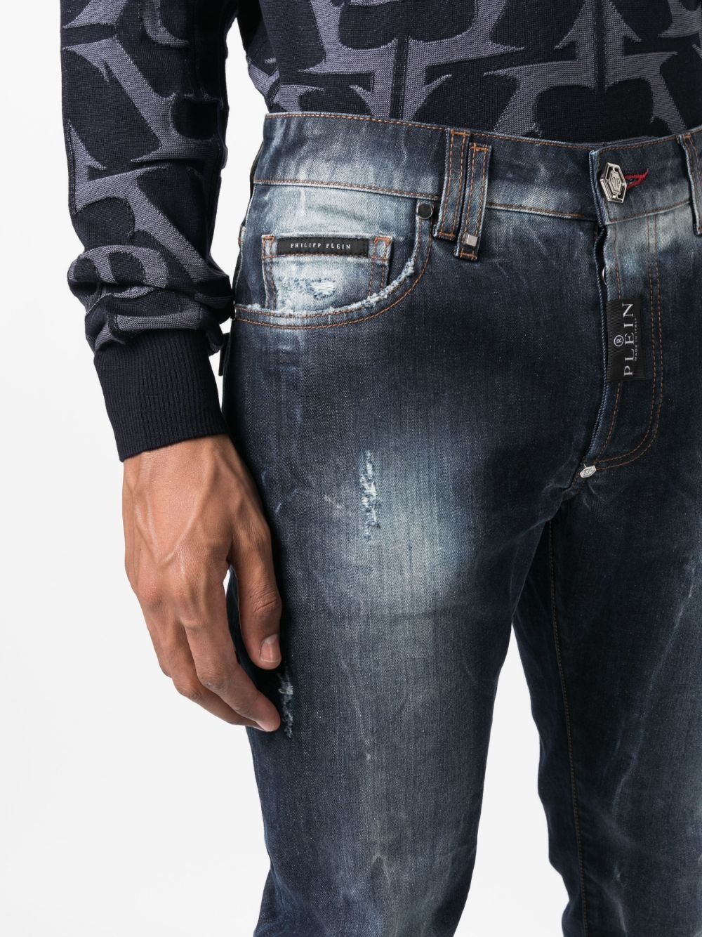 distressed straight-leg jeans - 5