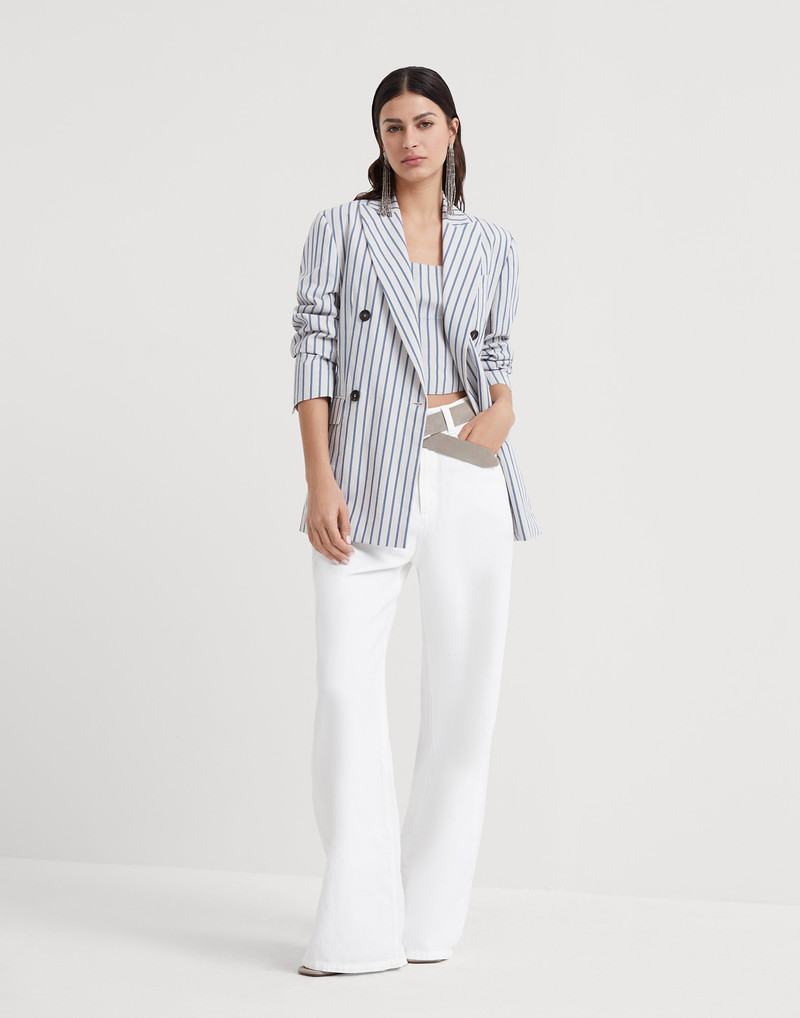 Striped cotton and linen wrinkled poplin cropped top 5