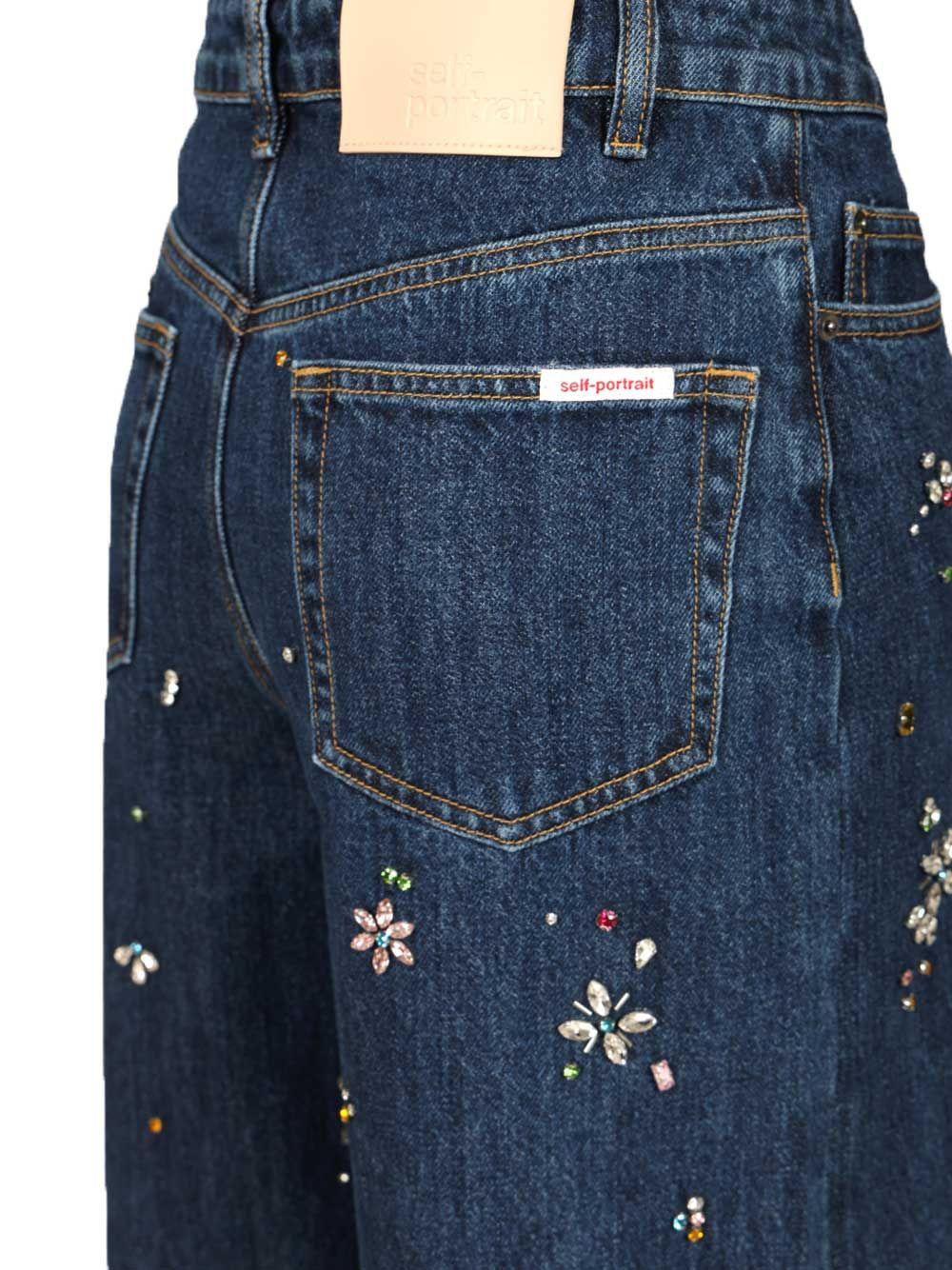 Blue Embellished Wide Leg Jeans Blue - 6