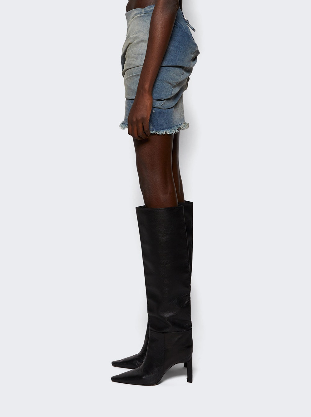 Draped Mini Denim Skirt Washed Indigo - 3