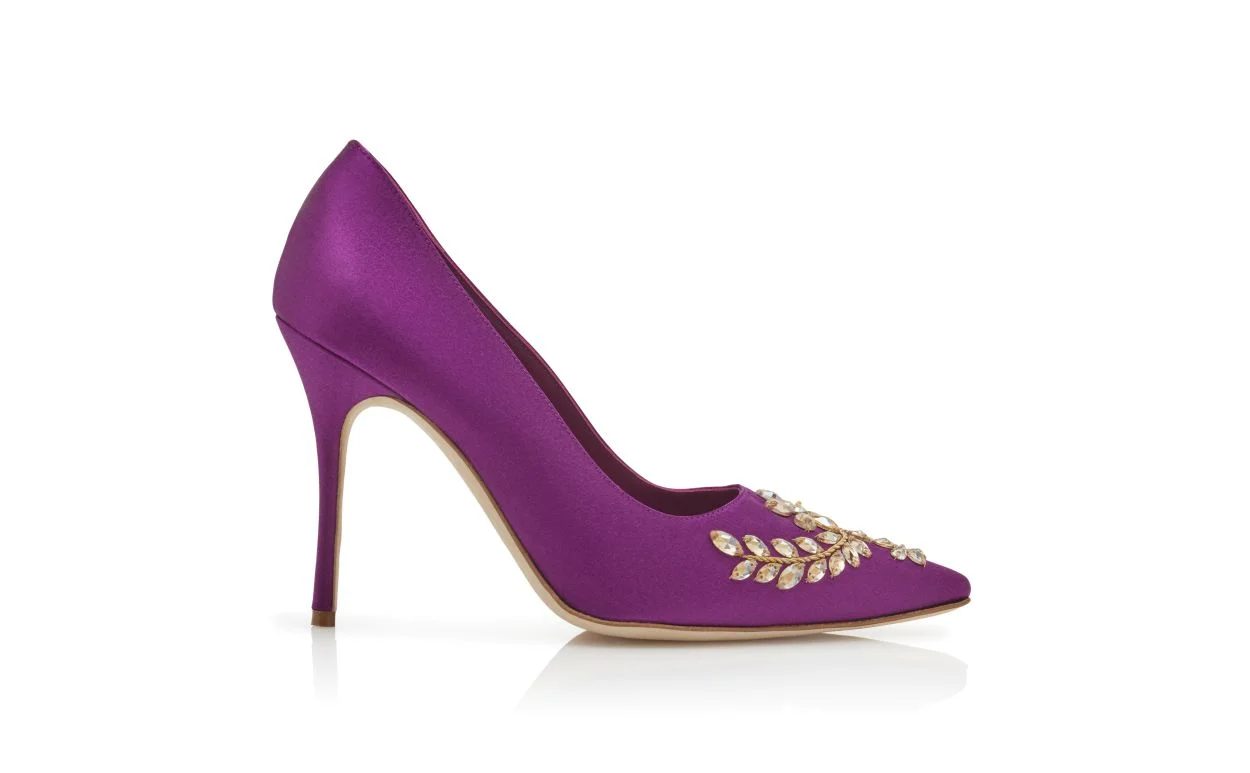 Purple Satin Embroidered Pumps - 1