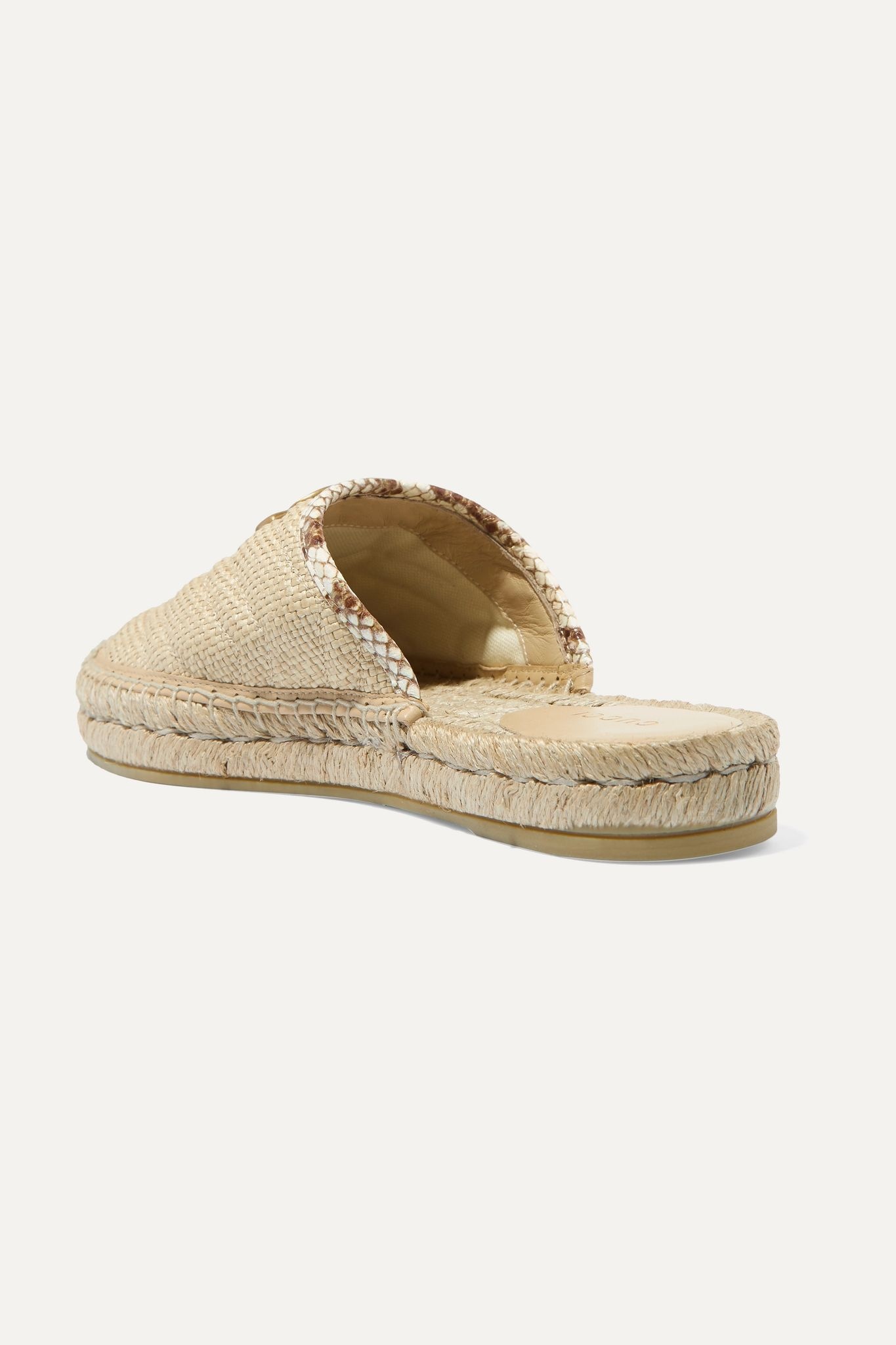 Pilar elaphe-trimmed raffia espadrille slippers - 4