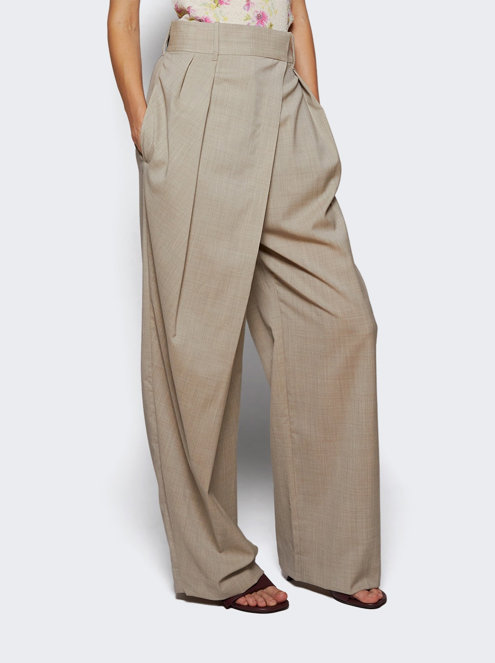 Wrap Wool Trousers Light Beige Melange - 2