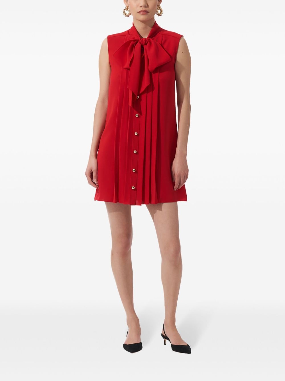 pintuck tie-neck mini dress - 2