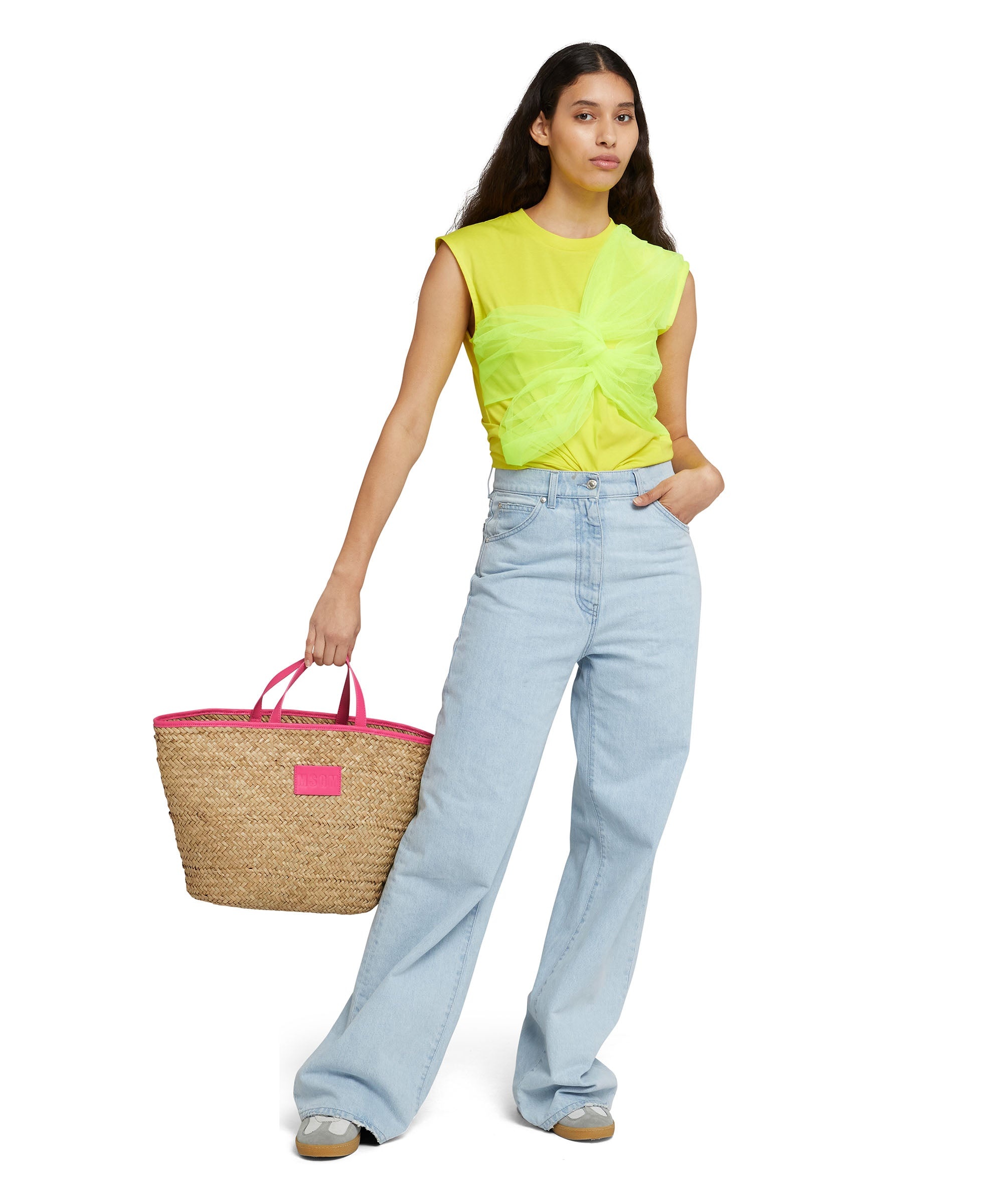 Large straw tote bag with accomanying mini pouch - 5