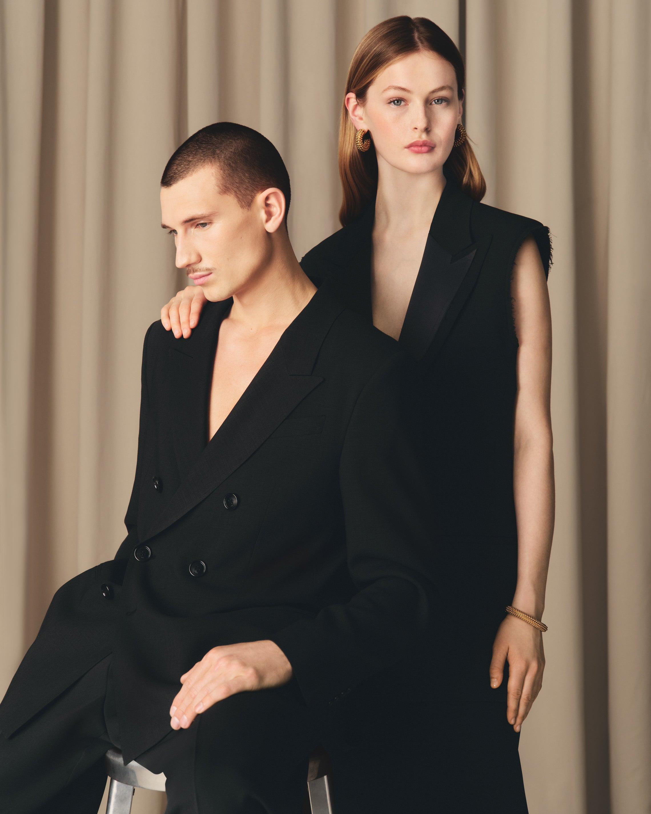 BLACK WOOL DOUBLE BREASTED JACKET - 7