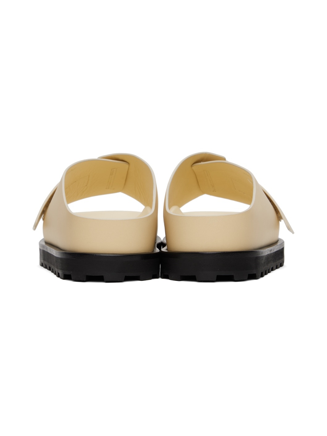 Beige Cross-Strap Leather Slides - 2