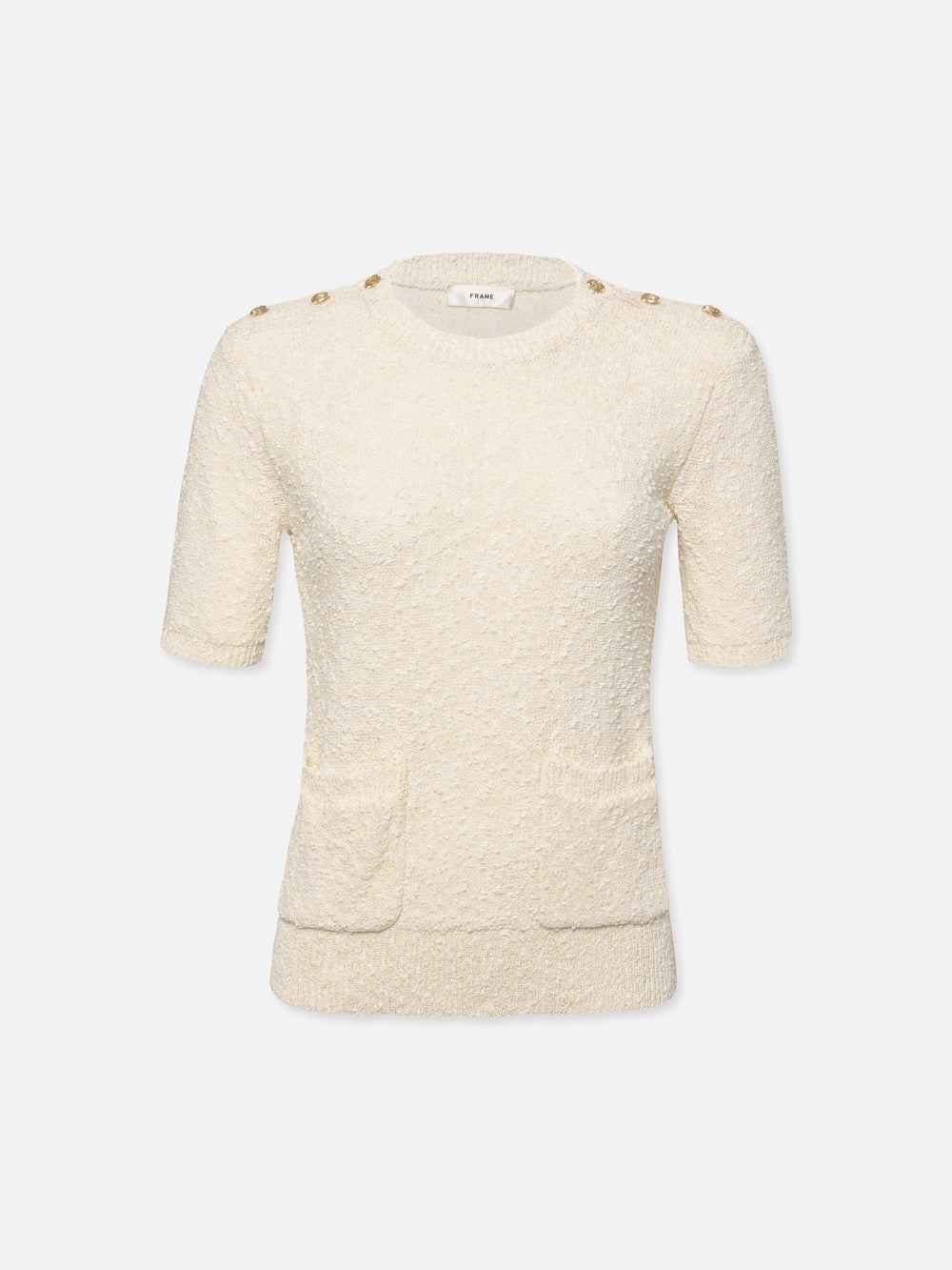 Patch Pocket Short Sleeve Sweater in Cream - 1