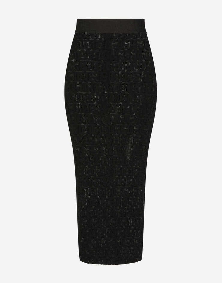 Tulle calf-length skirt with all-over DG logo - 1