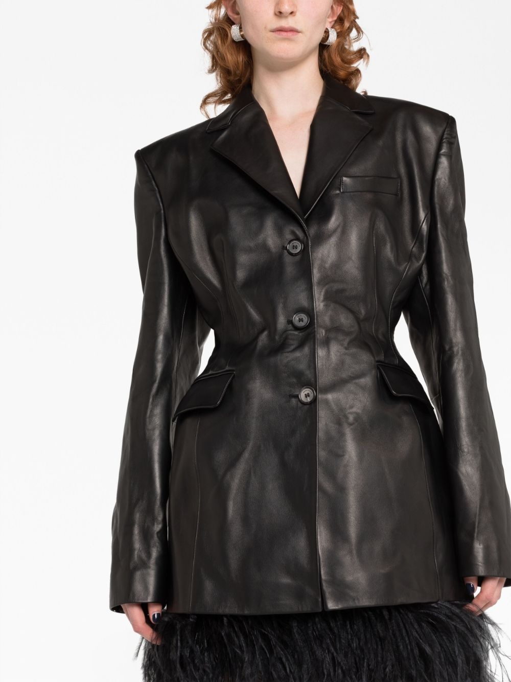single-breasted leather jacket - 5
