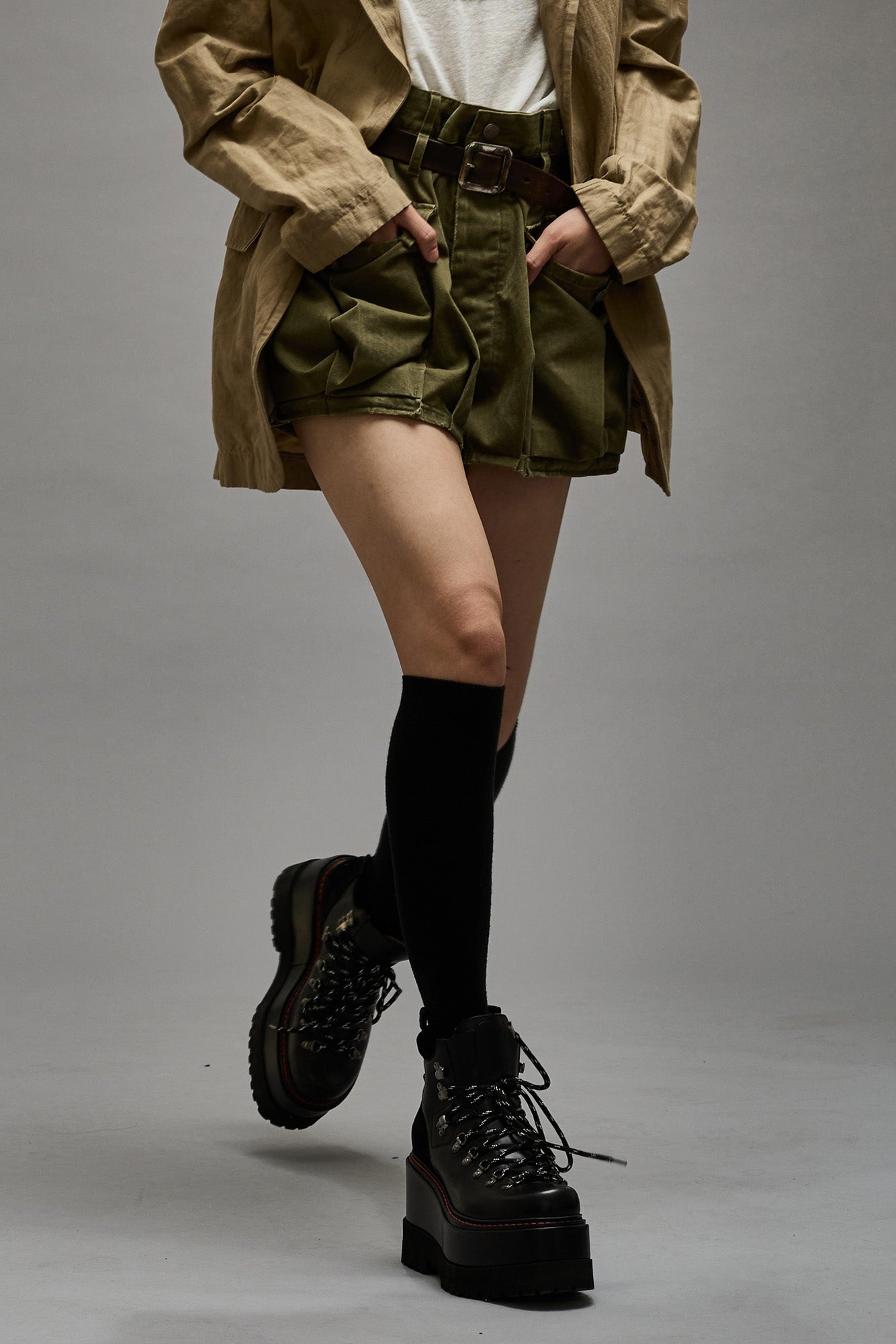 BUBBLE SKORT - OLIVE HERRINGBONE - 3