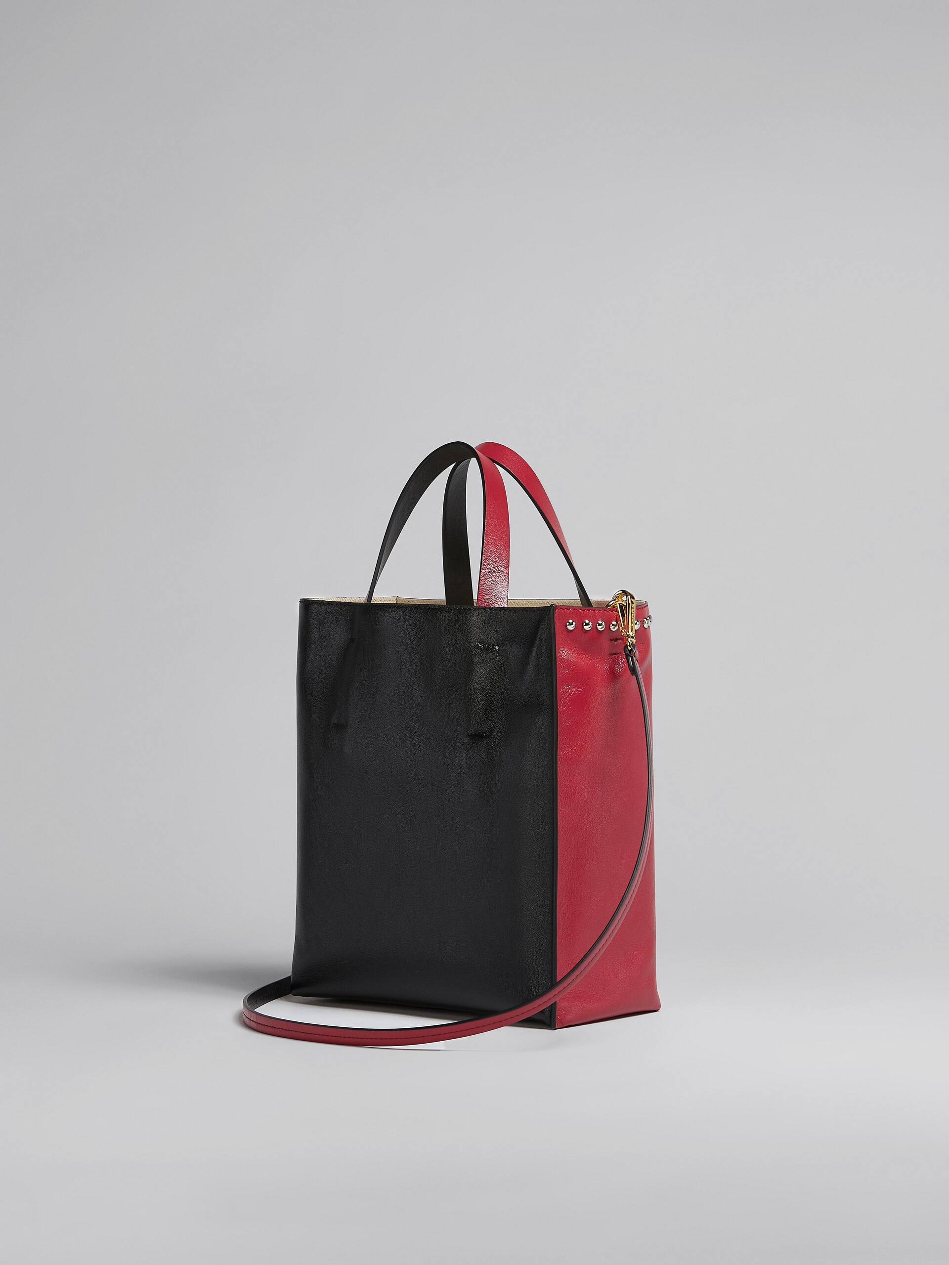 MUSEO SOFT SMALL BAG IN RED AND BLACK LEATHER WITH STUDS - 3