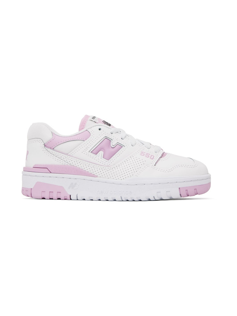 White & Pink 550 Sneakers - 1