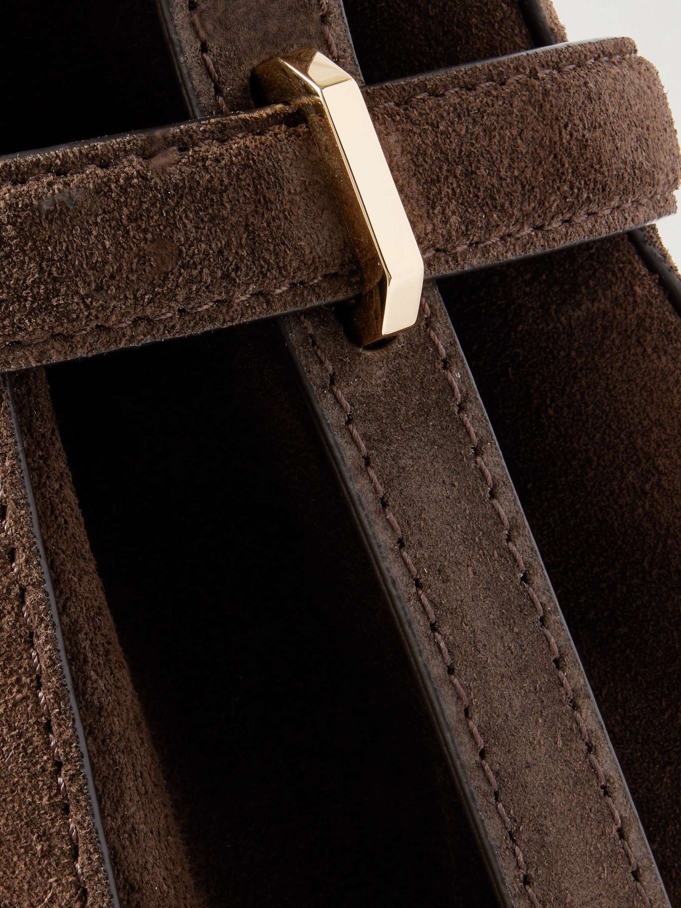 Belted suede tote Chocolate - 4