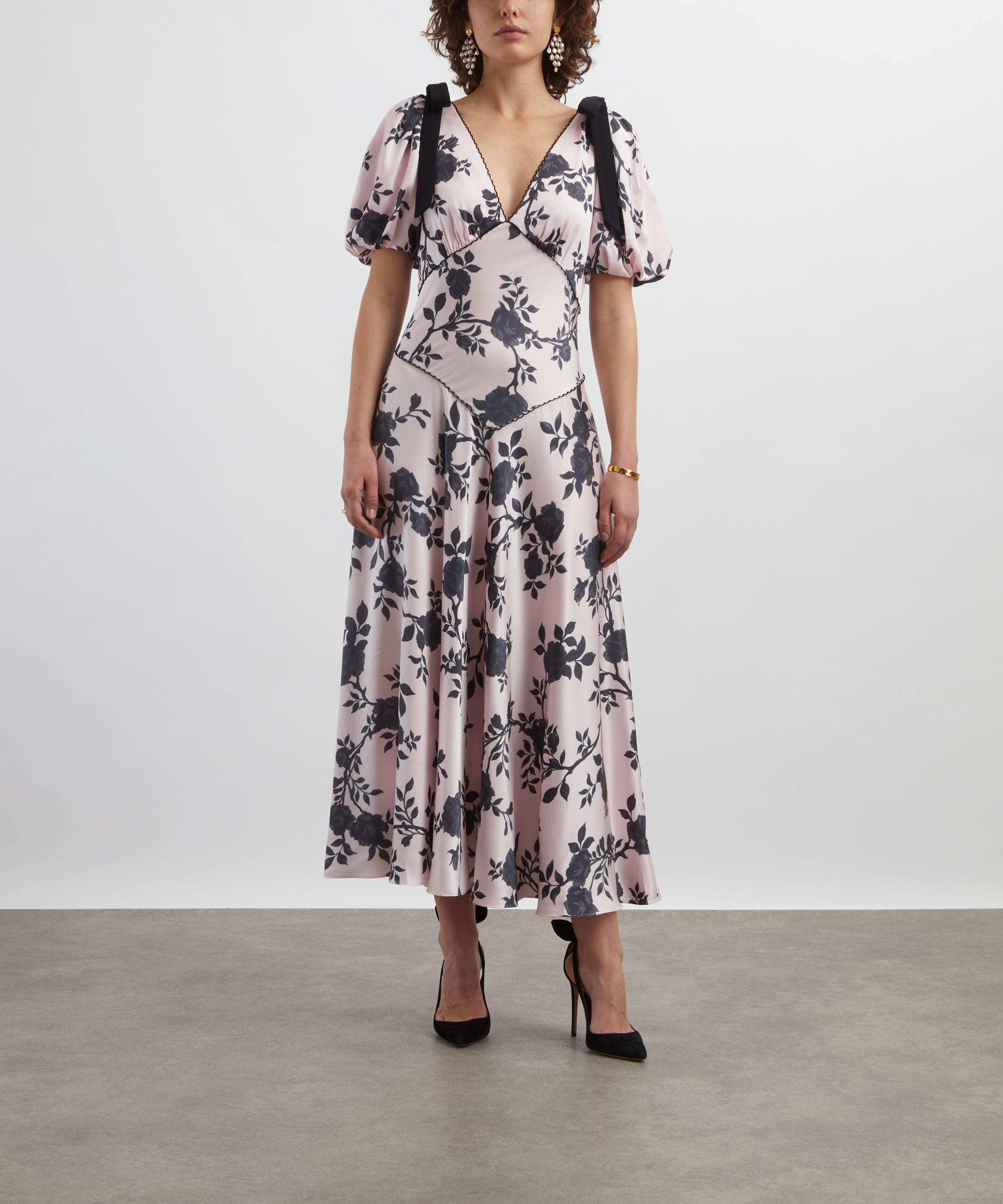 Satin Floral Midi Dress - 3
