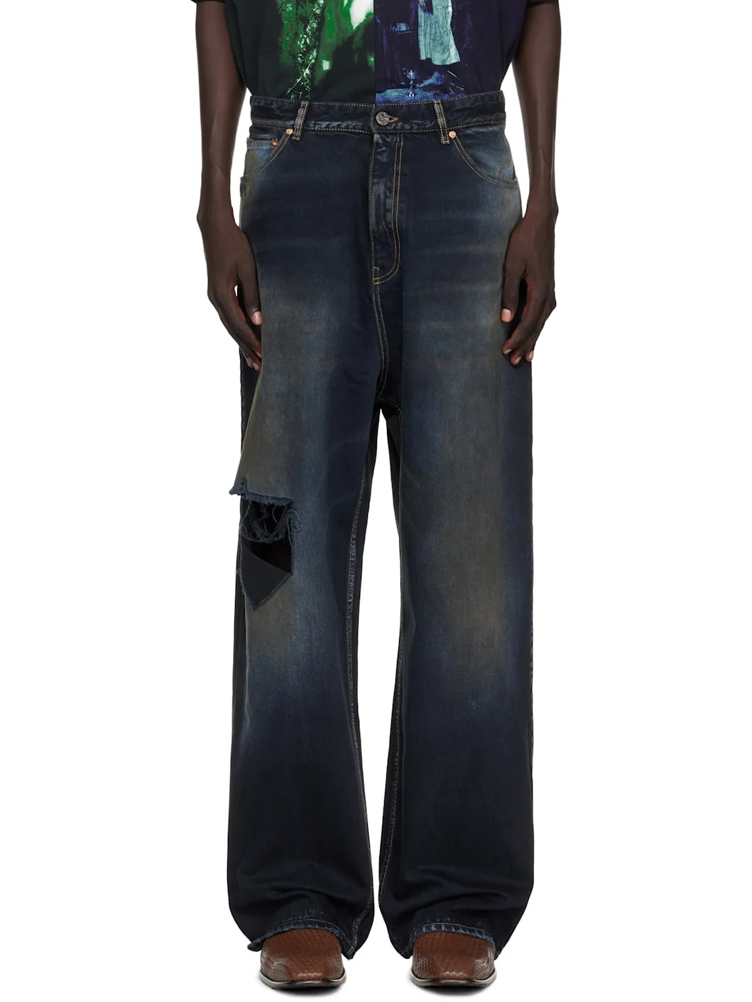 Black Distressed Baggy Jeans - 1