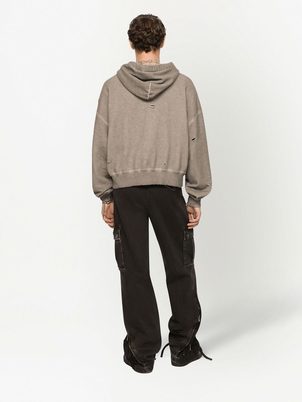 logo-print washed cotton hoodie - 4