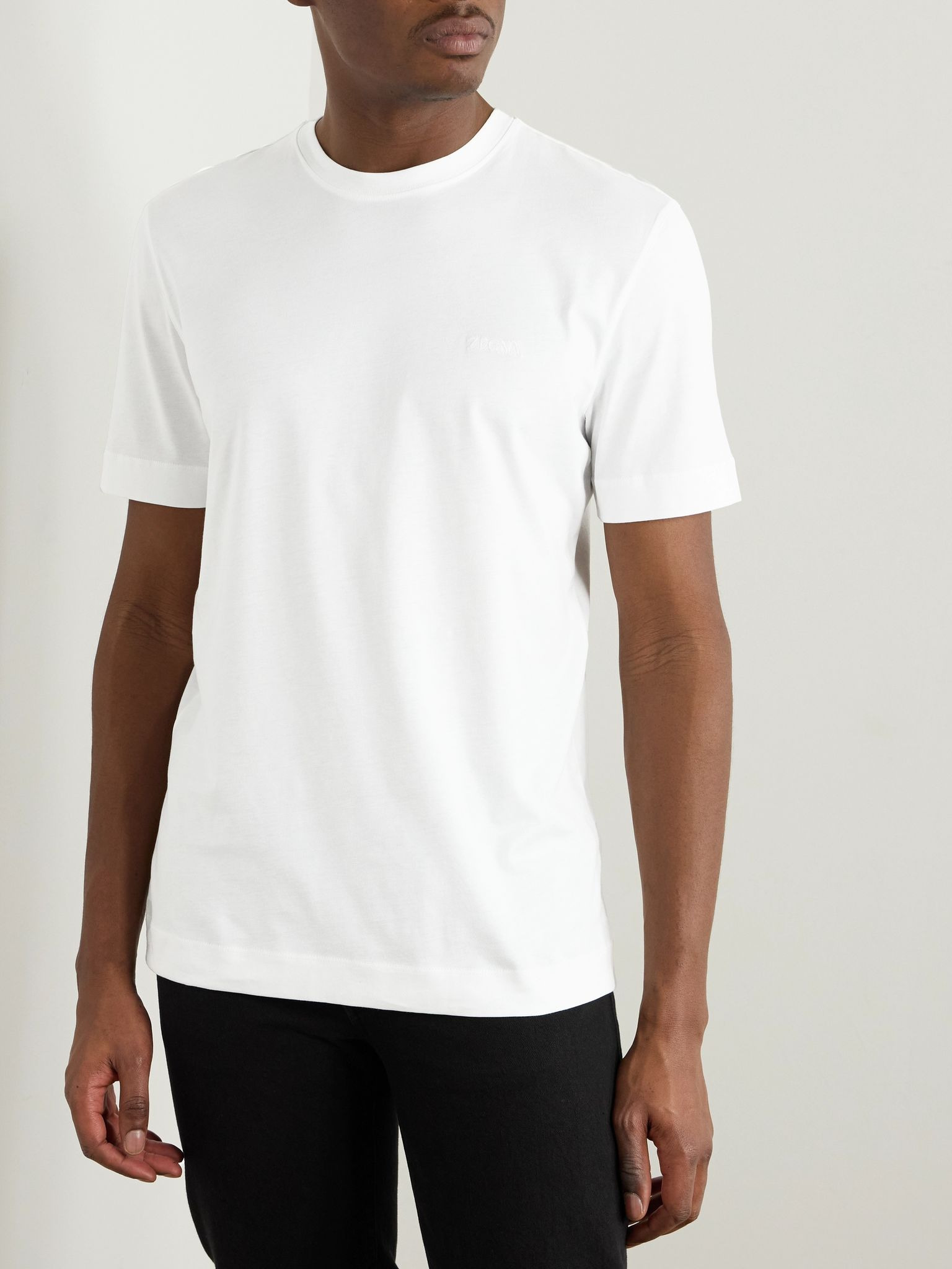 Slim-Fit Logo-Embroidered Cotton-Jersey T-Shirt White - 3