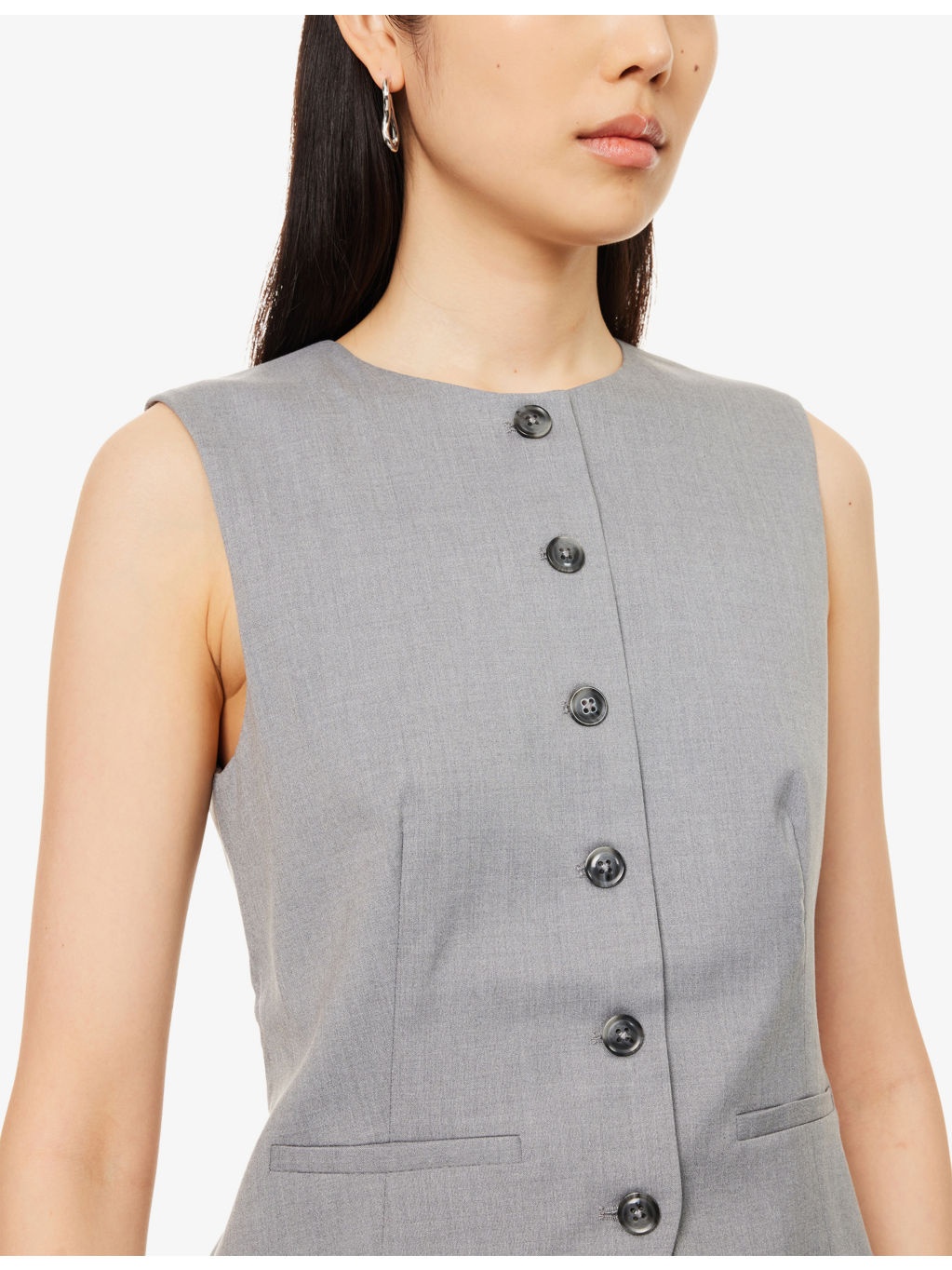 Saruma Round-Neck Stretch-Woven Vest - 5