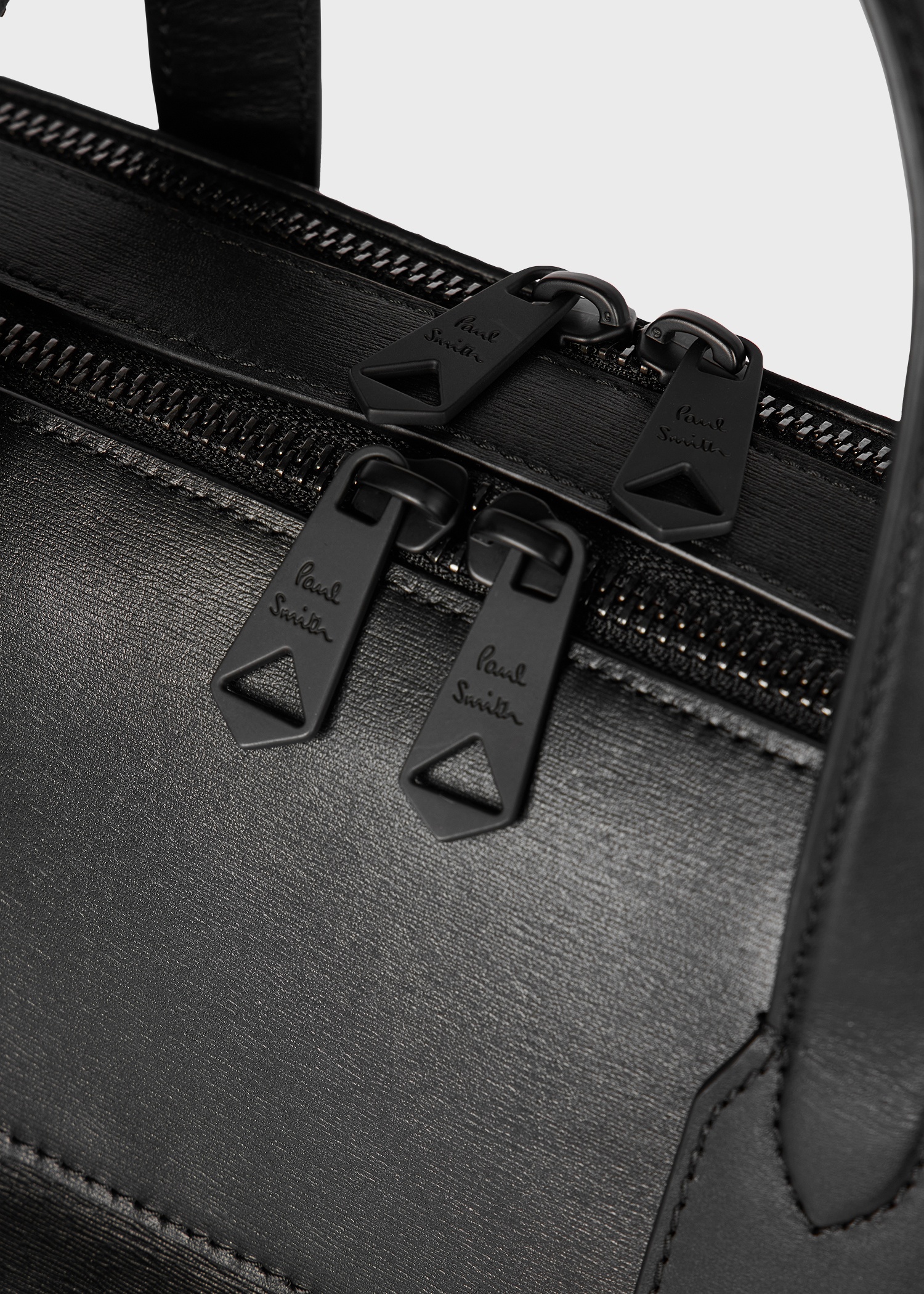Black Straw-Grain Embossed Leather Double Zip Folio - 4