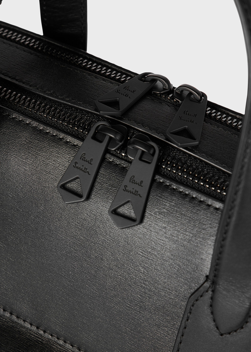 Black Straw-Grain Embossed Leather Double Zip Folio 4