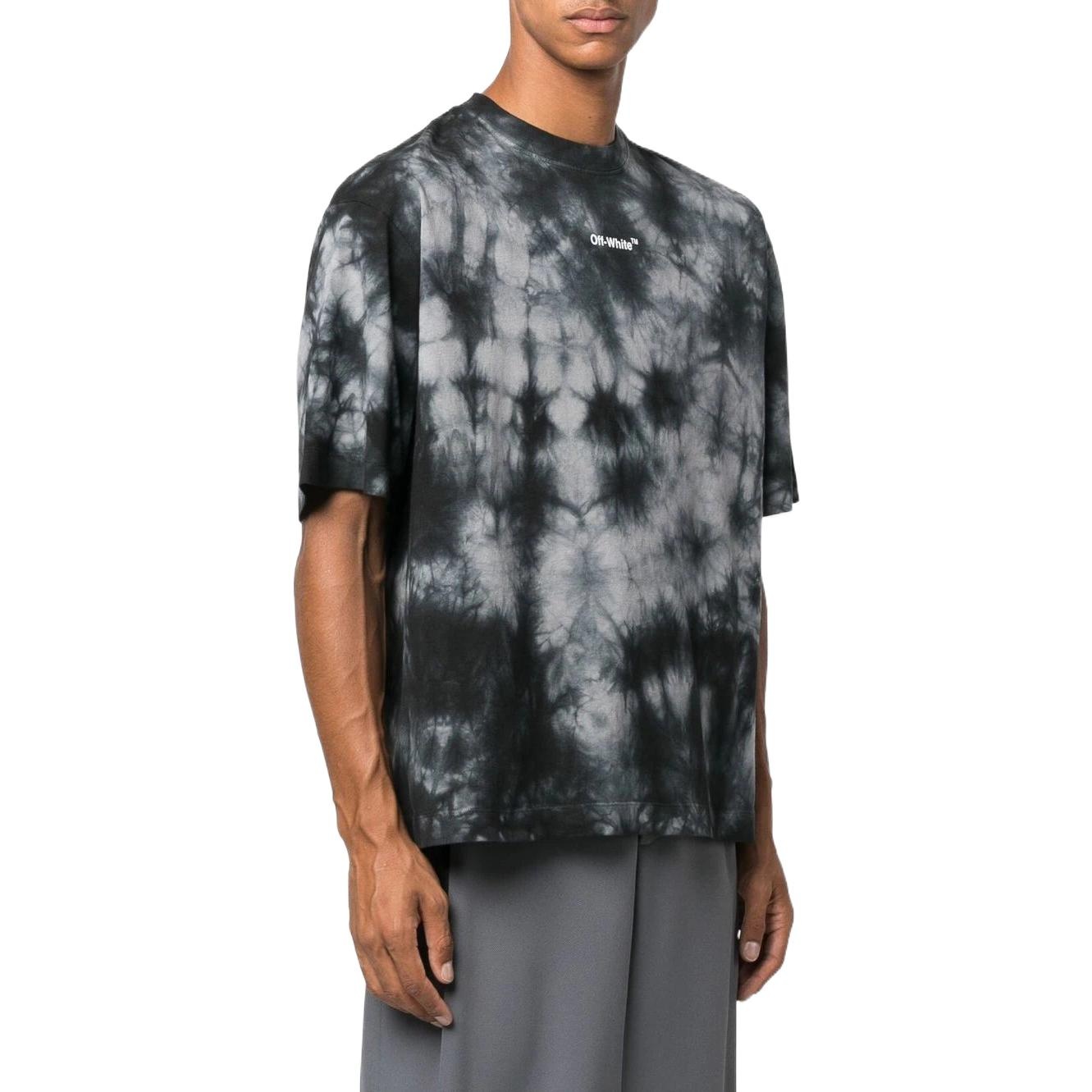 Men's Off-White FW22 Tie Dye Logo Printing Round Neck Short Sleeve Loose Fit Gray T-Shirt OMAA120F22 - 4