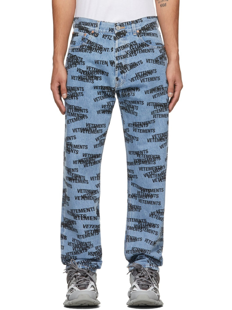 Blue & Black Logo Straight Jeans - 1