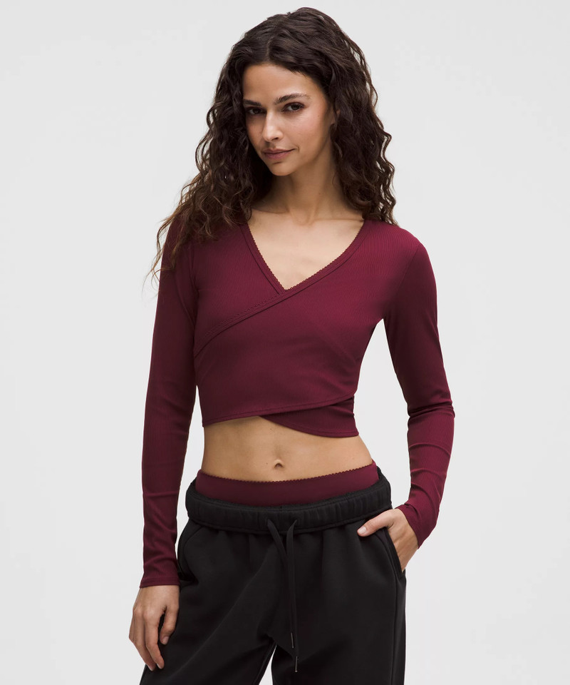 Nulu Ribbed Wrap-Front Long-Sleeve Shirt *Heart 1