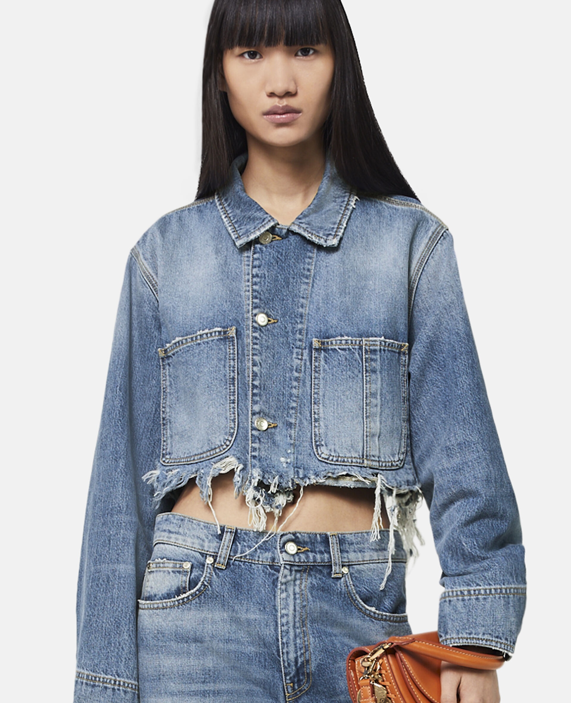 Vintage Wash Distressed Cropped Denim Jacket - 4