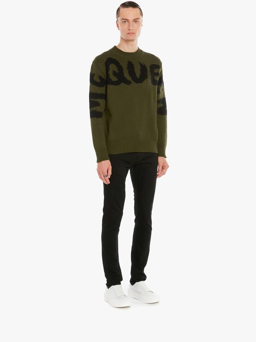 Mcqueen Graffiti Knit Jumper in Khaki - 3