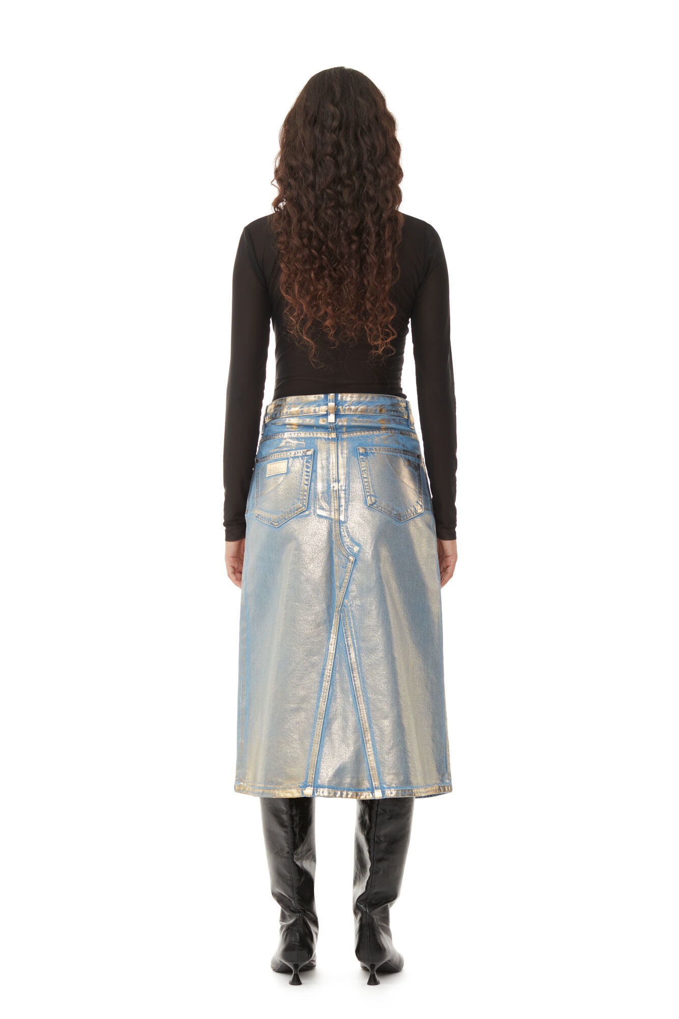 GOLD DENIM MIDI SKIRT - 5