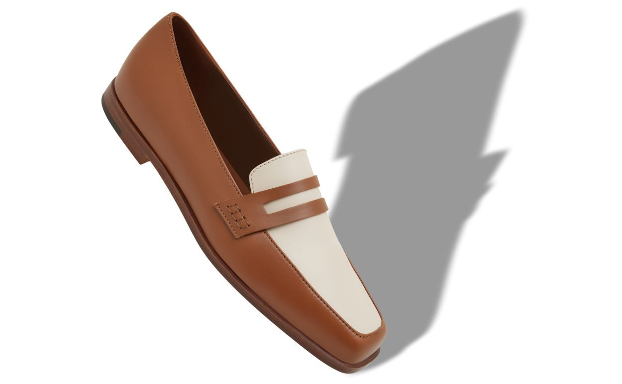Brown and Cream Calf Leather Loafers - 2