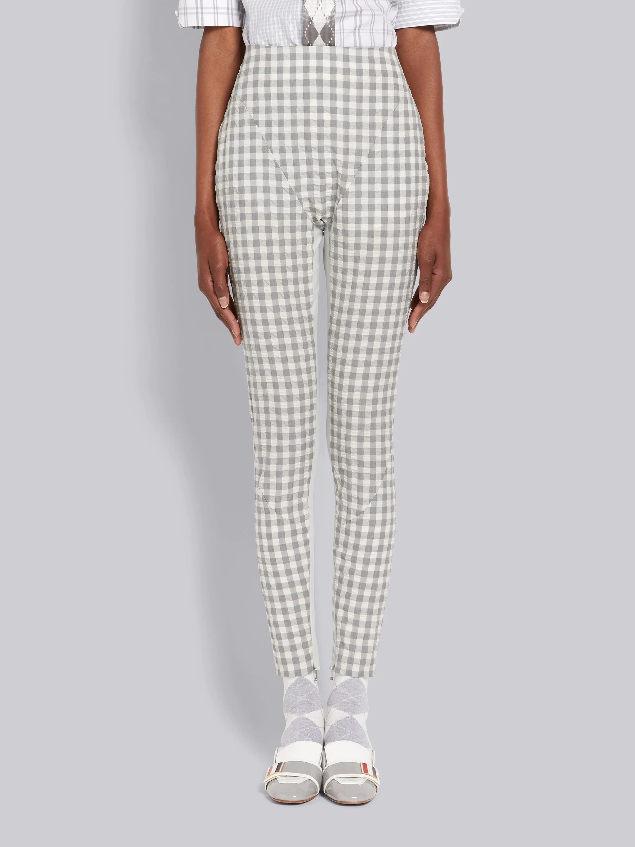 Medium Grey Gingham Wool Seersucker Articulated Legging - 1