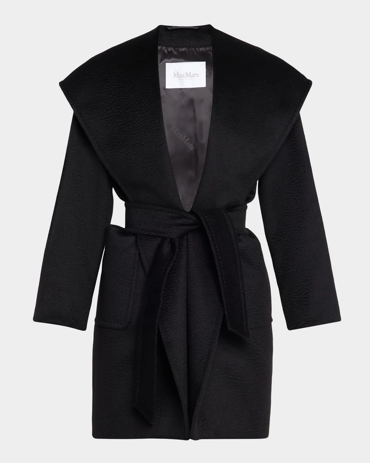 Rialto Camel Hair Belted Short Hooded Coat - 1