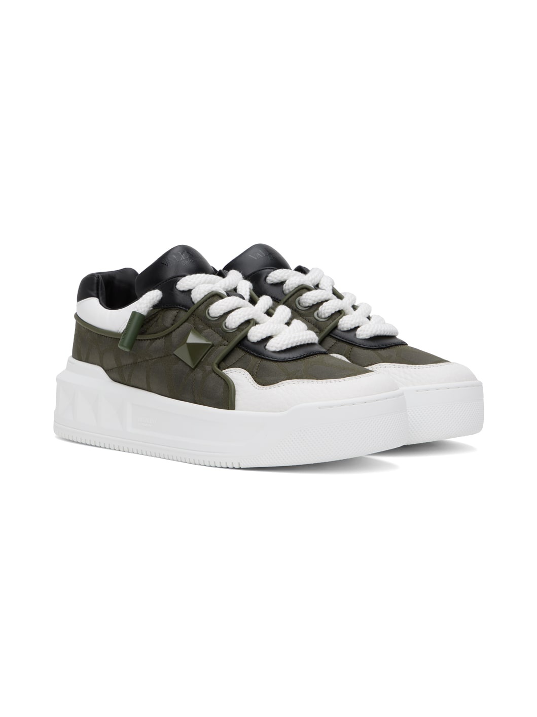 White & Khaki One Stud XL Low-Top Sneakers - 4