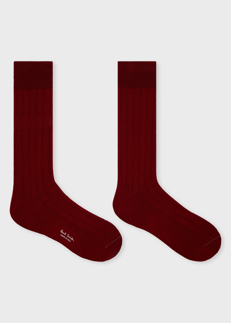 Paul Smith Burgundy Ribbed Cotton Socks outlook