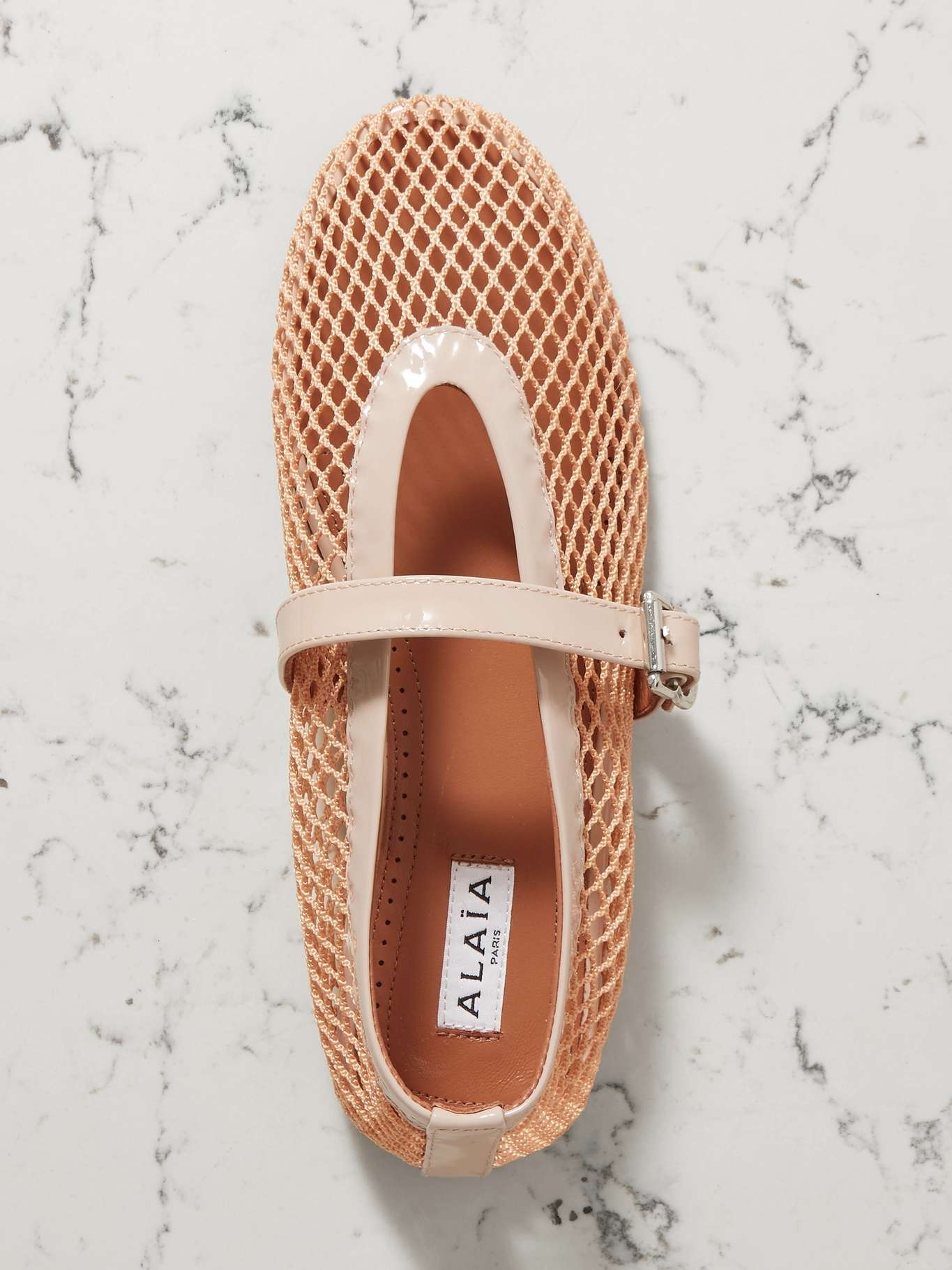Patent leather-trimmed mesh ballet flats - 5