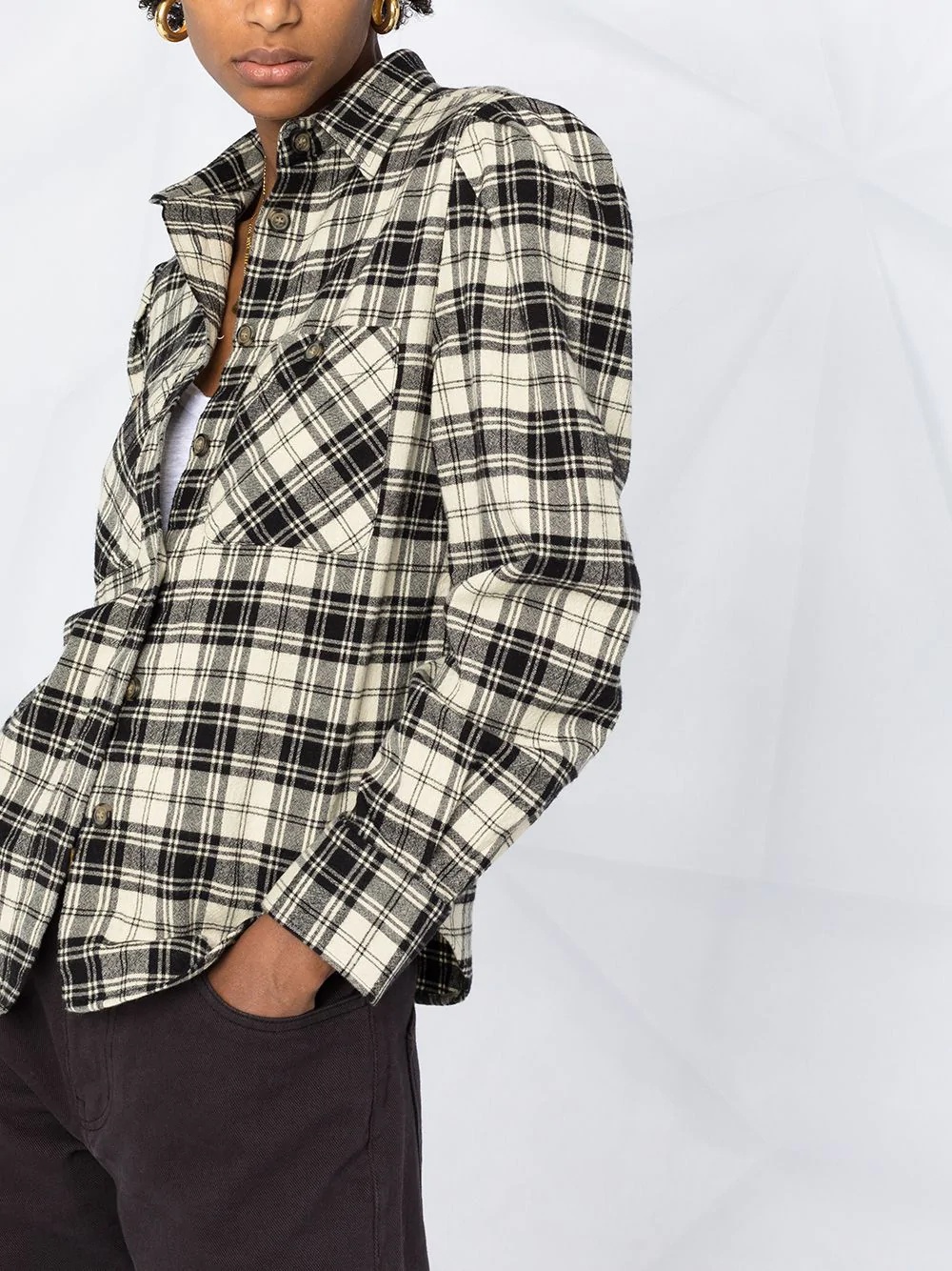 plaid print panelled shirt - 5